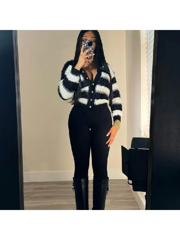 Massive Deal Striped Knitting Single Breasted Cardigan