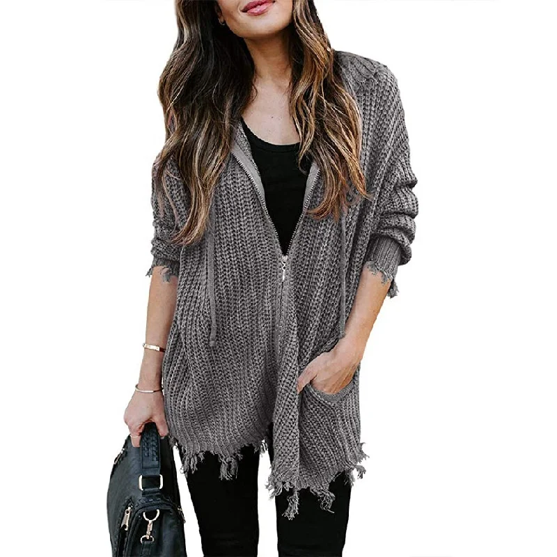 Weekend Specials to Celebrate 2020 Autumn And Winter New Sweater Female Foreign Trade Broken Knitwear Europe The United States Leisure Zipper Drawstring Weekend Specials to Celebrate 2020 Autumn And Winter New Sweater Female Foreign Trade Broken Knitwear Europe The United States Leisure Zipper Drawstring