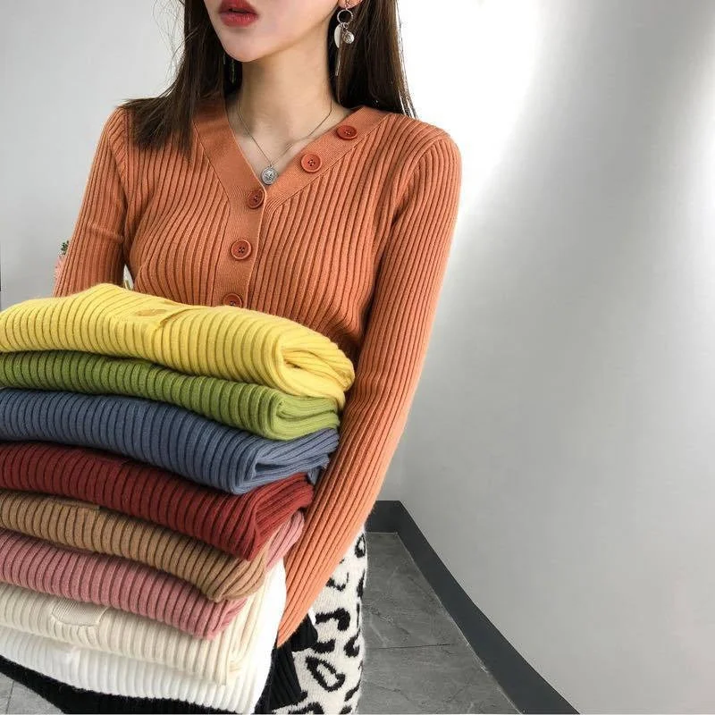 Weekend Specials to Enjoy Sweater Women's Autumn/Winter 2022 New Bottom Top V-Neck Long-Sleeved Slimming Pullover Headbreasted Solid Color Weekend Specials to Enjoy Sweater Women's Autumn/Winter 2022 New Bottom Top V-Neck Long-Sleeved Slimming Pullover Headbreasted Solid Color