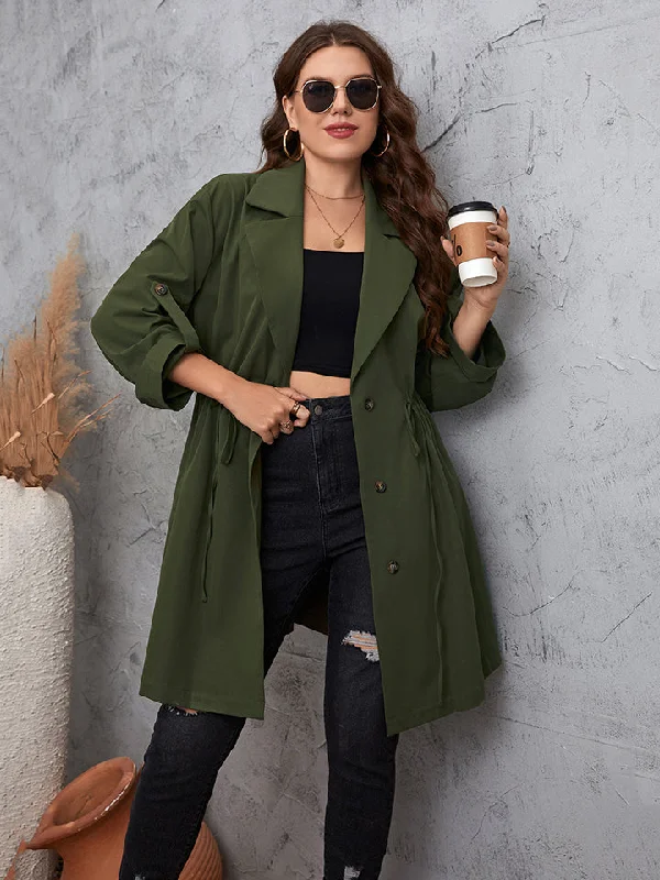 Special Price Honey Plus Size Lapel Collar Roll-Tab Sleeve Trench Coat