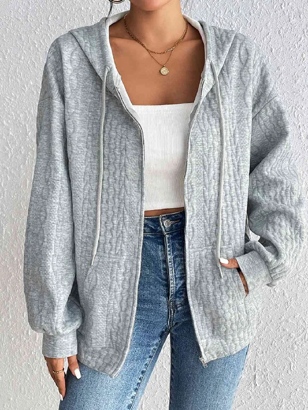 Fantastic Savings Zip Up Drawstring Long Sleeve Hoodie with Pockets