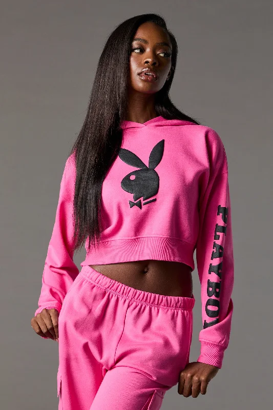 Discount Days Playboy Graphic Fleece Cropped Hoodie