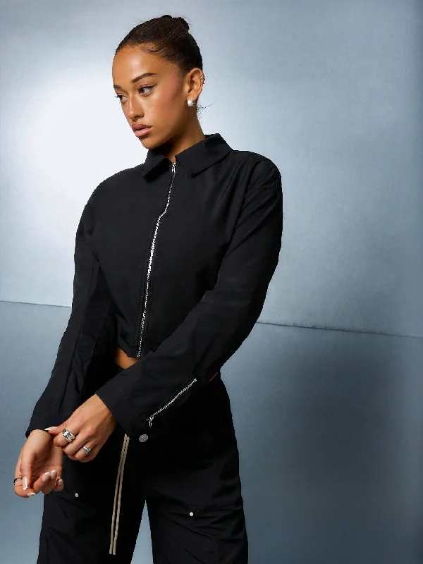 Weekend Savings Bonanza SUMWON WOMEN Nylon Zip Through Collar Full Sleeves Shirt