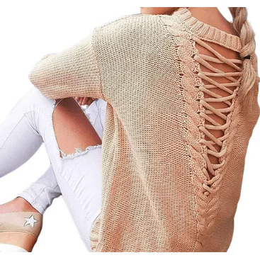 Make Your Weekend Count with Savings KNITTED SWEATER WITH LACE-UP BACK