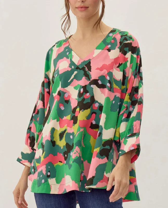 Flash Sale Abstract Printed V-Neck Long Sleeve Tunic