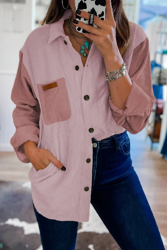 Year-End Clearance Multicolor Corduroy Buttoned Front Pocketed Shacket