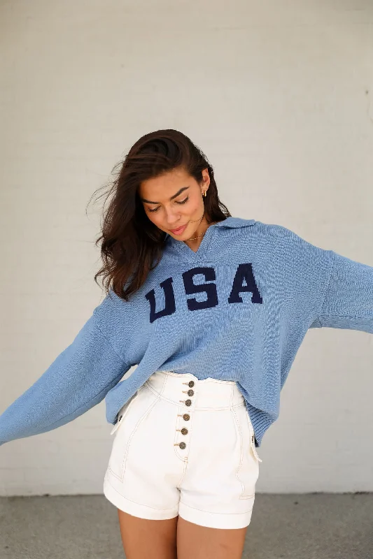 Mega Discount USA Sweater - Dusty Blue