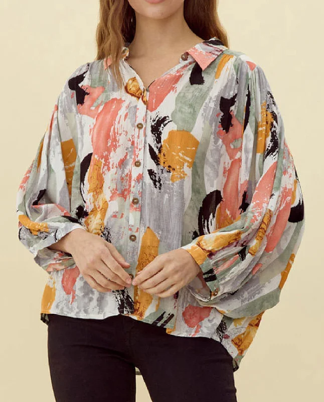 Time-Sensitive Plus Abstract Print Blouse