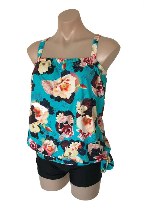 Extra Savings Ocean Curl - Tankini Dee - Aqua Print