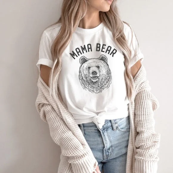 Value Deals Vintage White Mama Bear Graphic Bella Canvas Relaxed Oversized Tee Womens