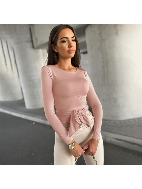 Crazy Deals Plain Tie-wrap Bodycon Long Sleeve Top
