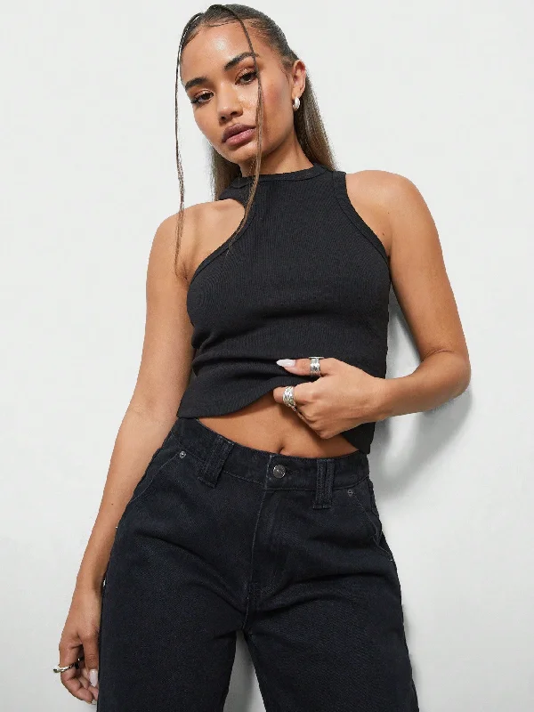 While Supplies Last SUMWON WOMEN Asymmetric Neck Racer Crop Tank Top