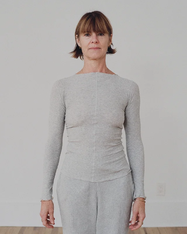 Deal Mania Pama Long Sleeve Tee - Organic Cotton Rib - Grey Melange