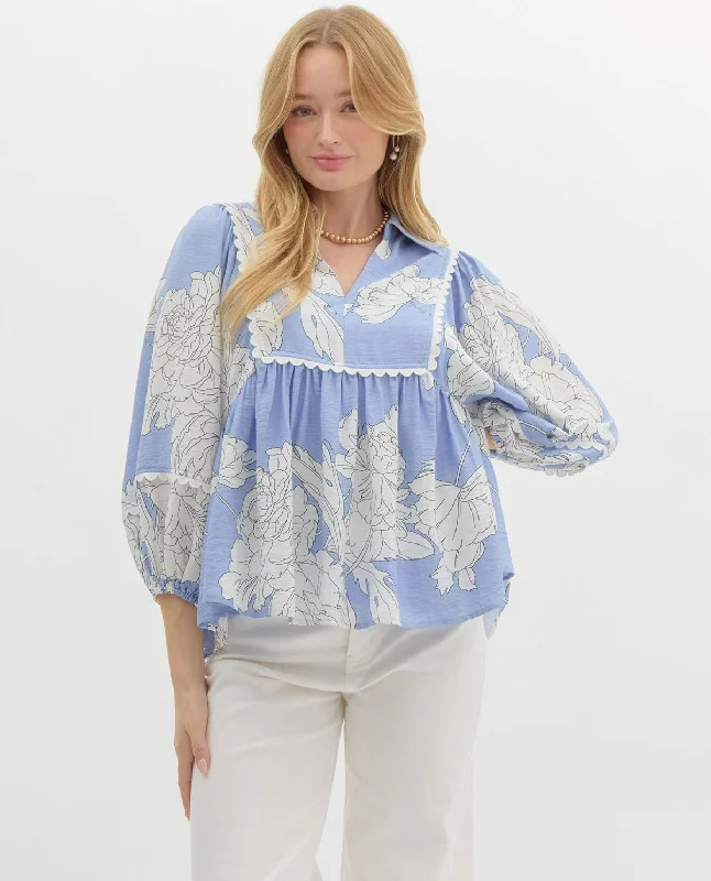 Blowout Deals Printed Top with Trim