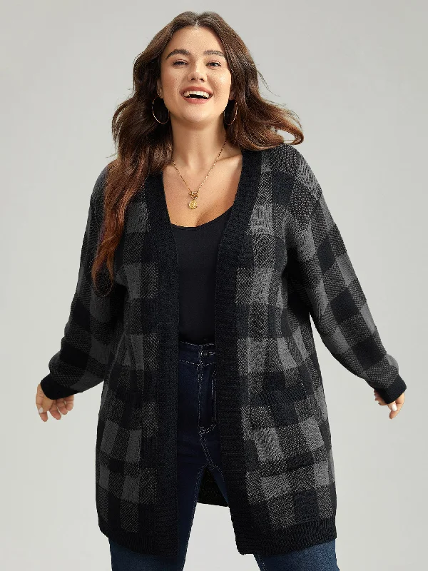 Exclusive Deal Plaid Patched Pocket Loose Cardigan