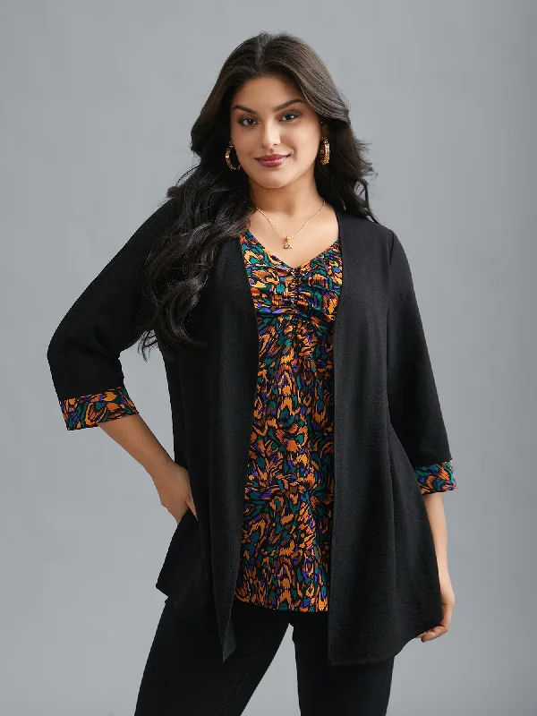 Weekend Bargains to Cherish V-Neck Geometric Cardigan Combined Style Blouse
