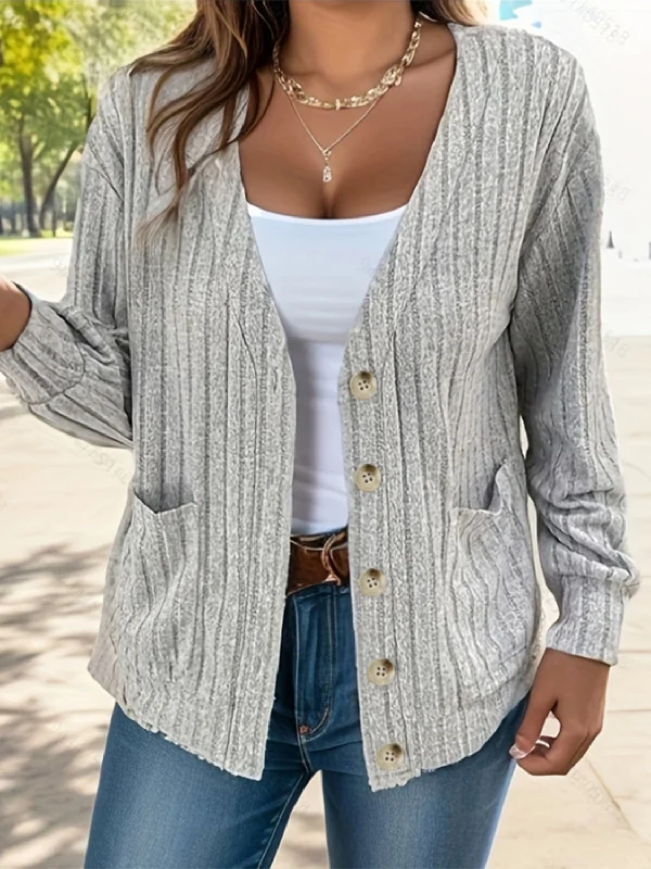 Weekend Deals That Sparkle Full Size Button Up V-Neck Long Sleeve Cardigan