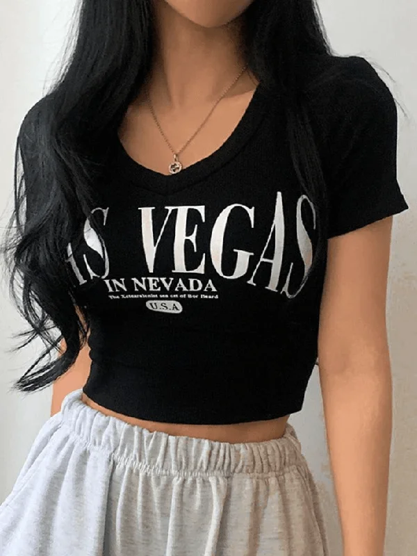 Limited Quantity BerryBetty - V Neck Letter Print Short Sleeved Tee