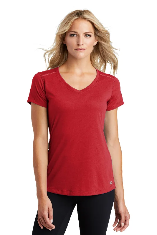 Major Savings Ogio Womens Endurance Peak Jersey Moisture Wicking Short Sleeve V-Neck T-Shirt - Ripped Red - Closeout