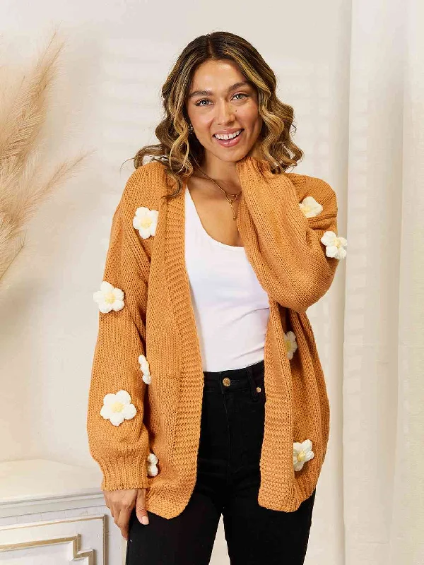 Make Your Weekend Count with Savings Flower Dropped Shoulder Open Front Cardigan