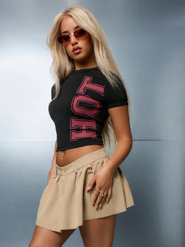 Midnight Sale SUMWON WOMEN Round Neck Short Sleeves Crop Tee