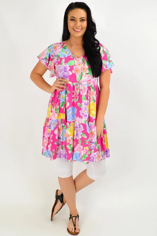 Savings Alert Pink Oriental Flower Garden Tunic Dress
