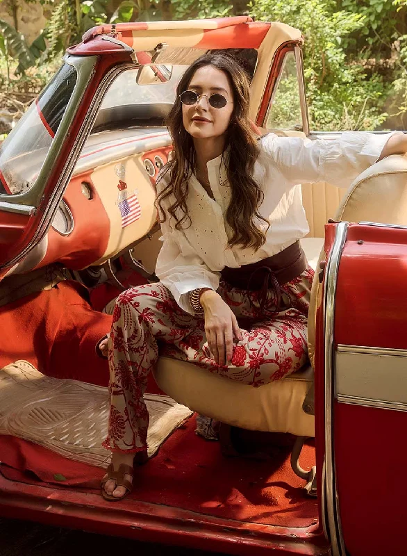Extra Savings Nudrat Ivory Embroidered Cotton Long Shirt for Women