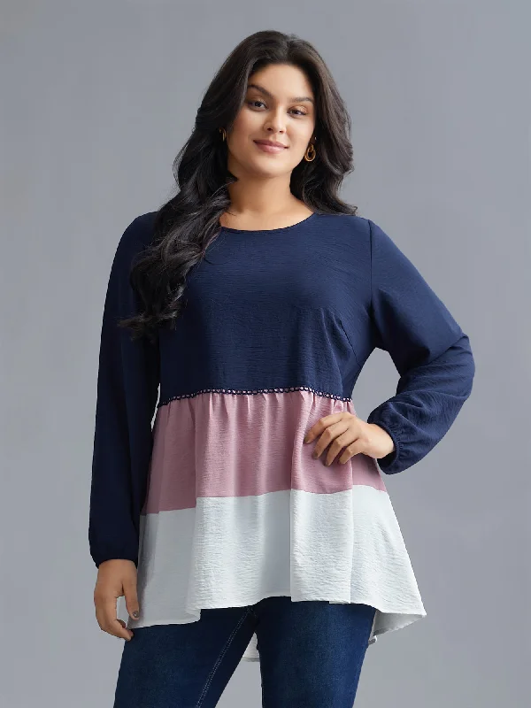 Weekend Offers That Shine Color Contrast High Low Hem Patchwork Blouse