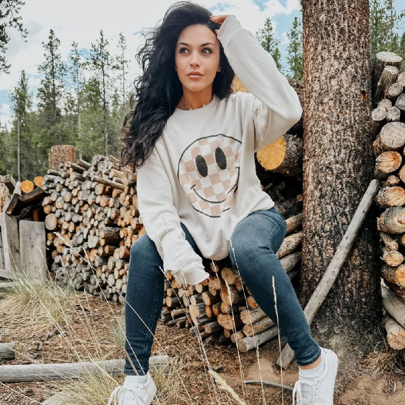 Unmissable Offer Neutral Checkerboard Smiley Sweatshirt