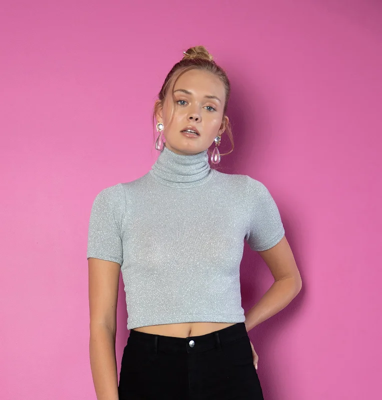 Weekend Bargains to Cherish Silver Lurex Jersey Crop
