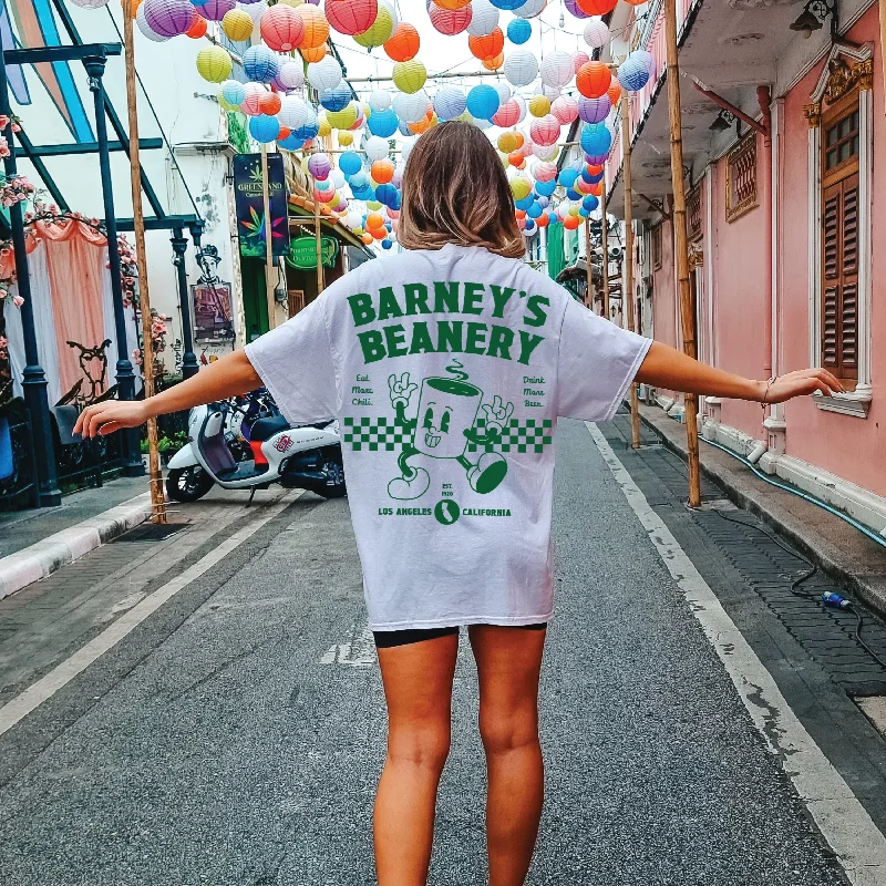 Clearance Sale Eat More Chili. Drink More Beer. | BARNEY'S BEANERY Green - Women's Retro Graphic Tee