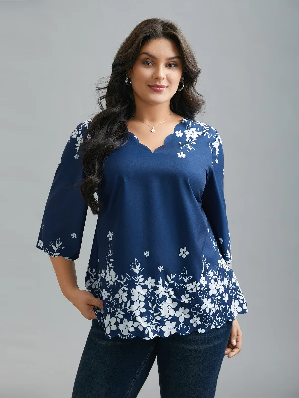 Big Savings Laser Cut Floral Boho Print Blouse