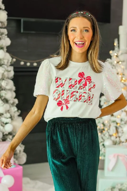 Today's Special Wrap Queen on White T-Shirt with White Sequin Sleeves