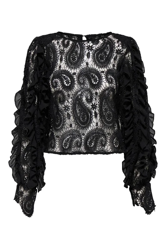 Warehouse Sale Only - Onlhallie Ls Lace Top - 4765870 Black