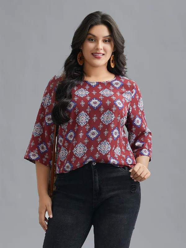 Today’s Special Round Neck Bandana Print Blouse