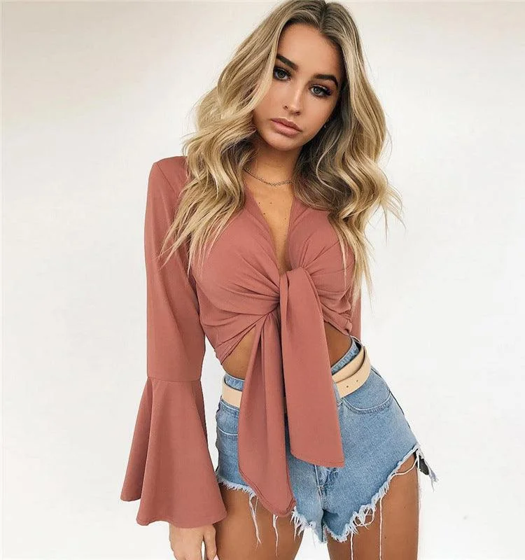 Price Slash FLARE SLEEVE CROPPED TIE-UP