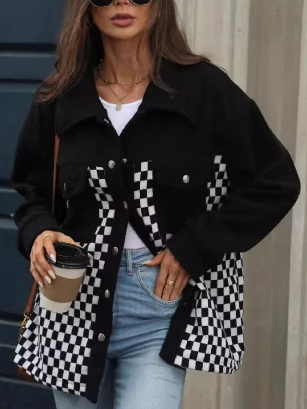 Price Drop Alert Checkered Snap Down Long Sleeve Jacket