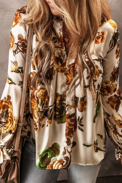 Special Savings Printed Notched Long Sleeve Blouse