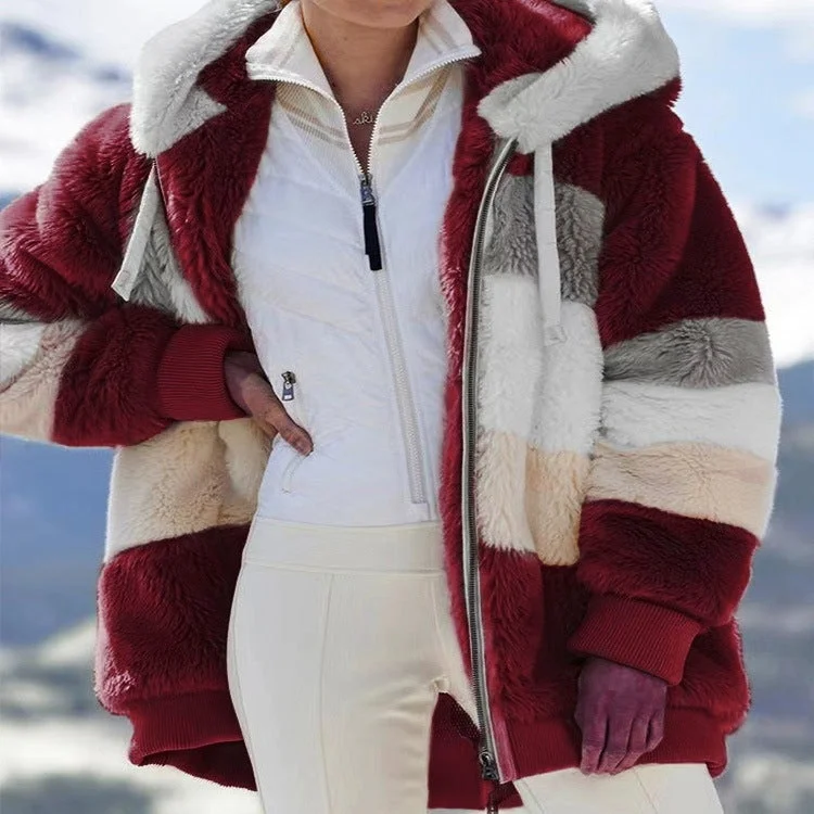 Deep Savings Casual Winter Contrast Color Faux Fur Coats