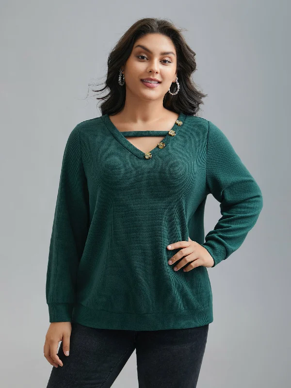 Weekend Special Neck Cut-Out Button Detail Sweatshirt
