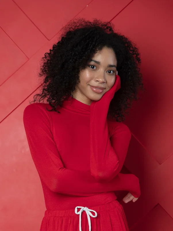 Weekend Discounts to Enjoy Red Long Sleeve Fitted Turtleneck