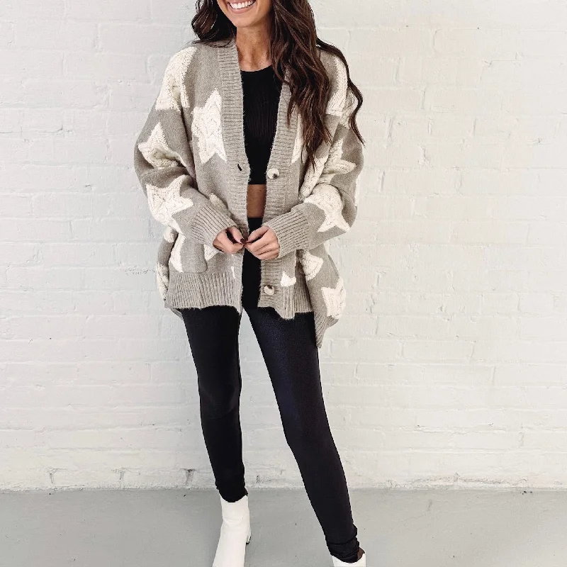 Value Pack Oversized Star Cardigan - Taupe