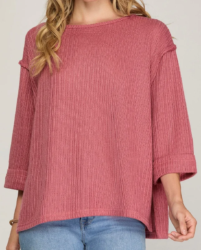 Bonus Savings 3/4 Folded Sleeve Knit Top