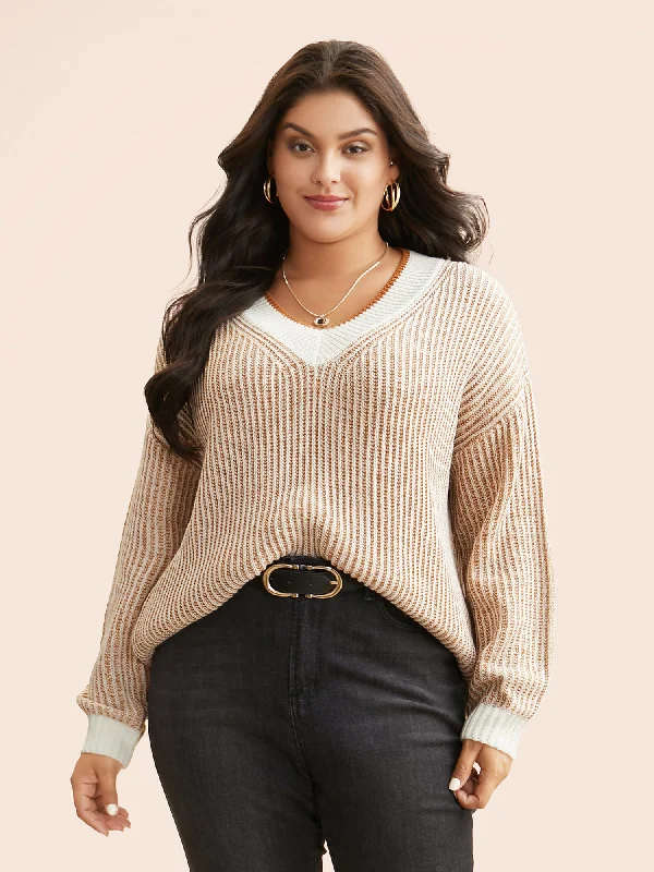 Massive Deals Contrast Texture Drop Shoulder Sleeve Pullover