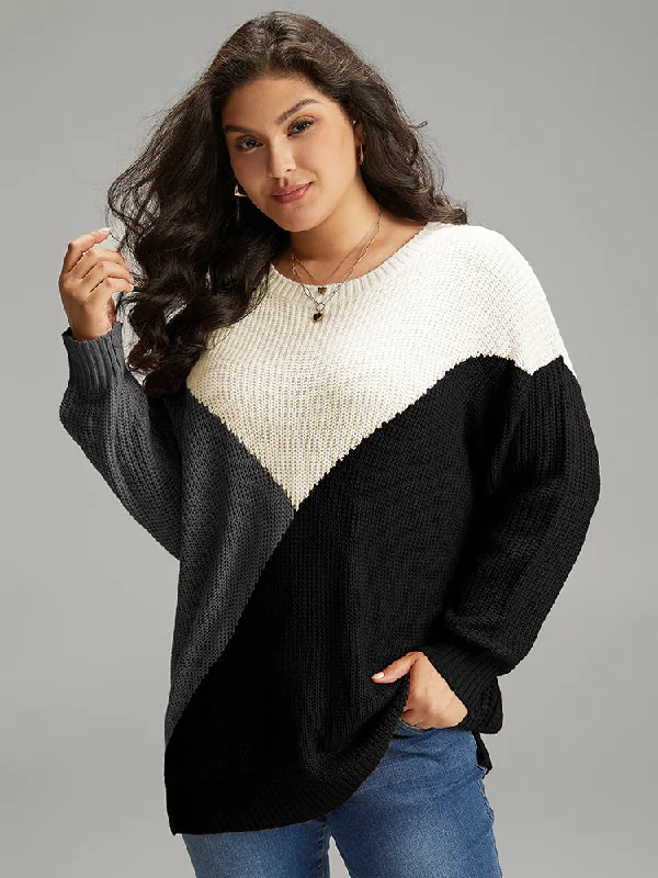 Weekend Deals to Make You Smile Colorblock Split Side Drop Shoulder Pullover
