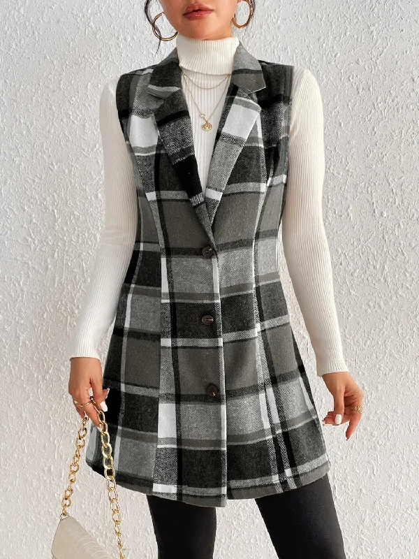 Exclusive Offer Plaid Button Up Vest Coat