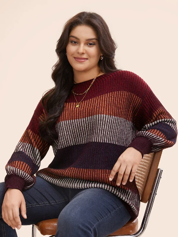 Daily Special Textured Striped Contrast Patchwork Pullover
