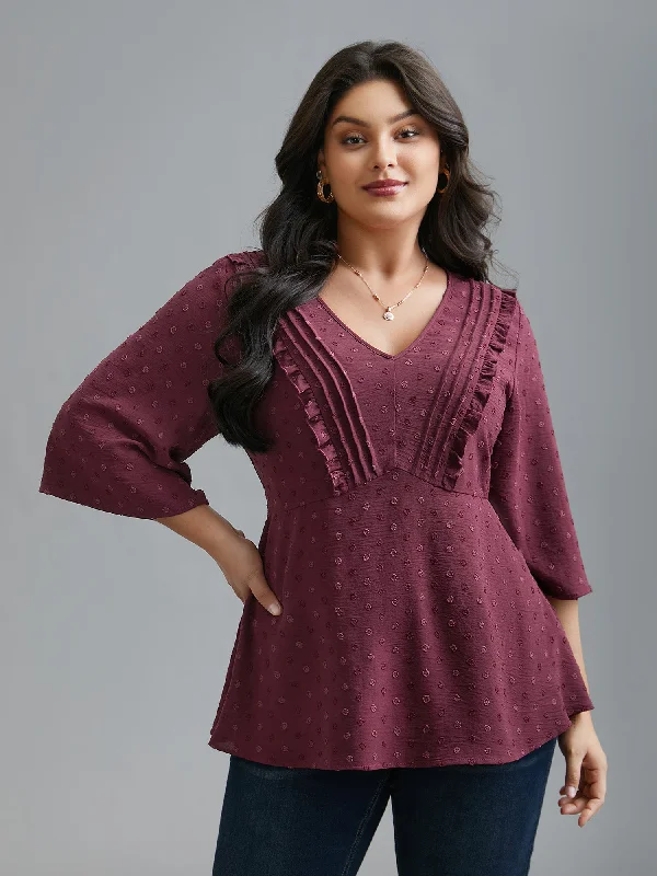 Limited Edition Ruffled Pleated Stretchy Waist Flowy Blouse