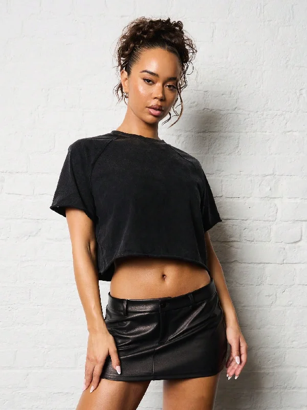 Weekend Bargains to Cherish SUMWON WOMEN Washed Round Neck Raglan Sleeves Crop T-Shirt Weekend Bargains to Cherish SUMWON WOMEN Washed Round Neck Raglan Sleeves Crop T-Shirt