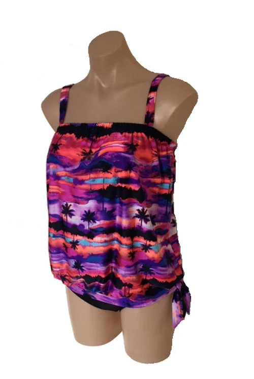 Midnight Madness Ocean Curl - Tankini Dee - Purple Print